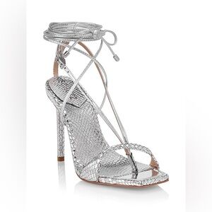 Schutz Shoes Women’s 9.5 Vikki Metallic Snake Embossed Heel Lace Up Leather